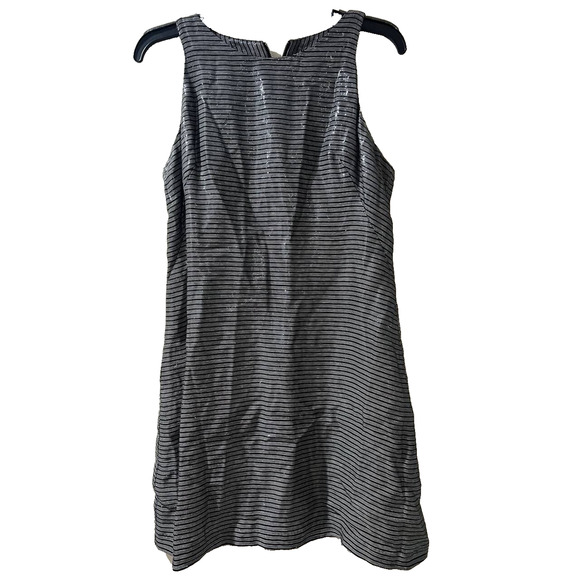 Amanda Uprichard Dresses & Skirts - Amanda Uprichard Shiny Metallic Silver Striped Shift Cocktail Dress Sz M A000087